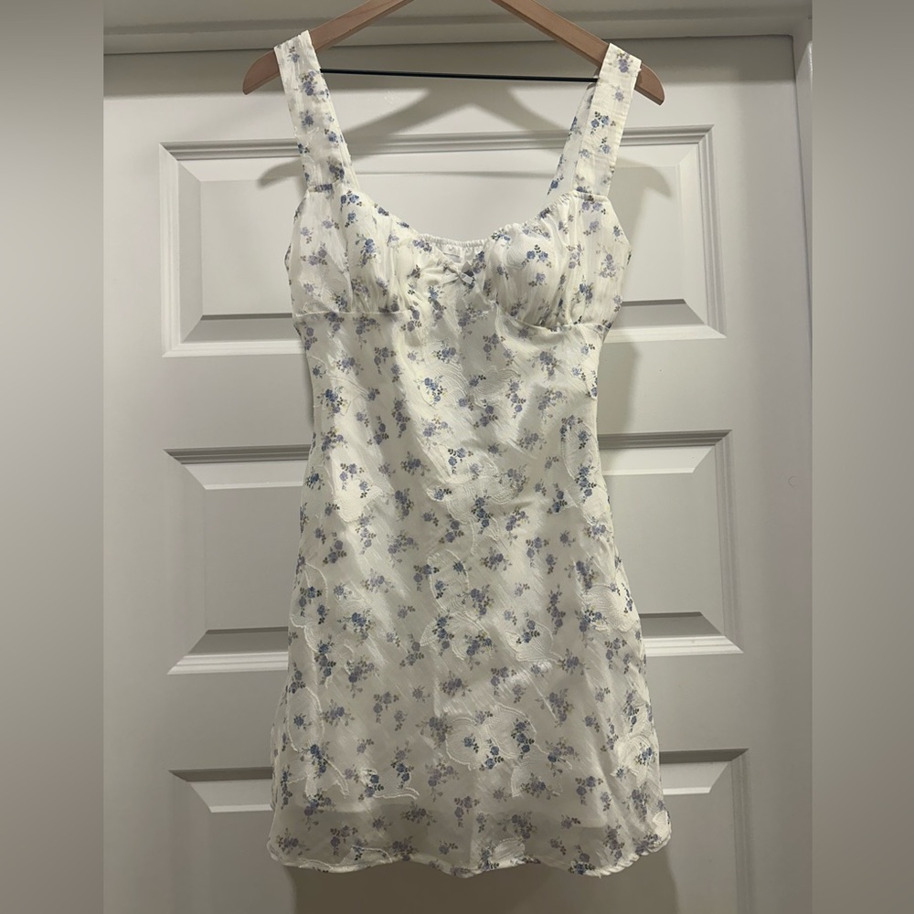 Princess Polly White & Blue Mini Dress with Floral Print NWT